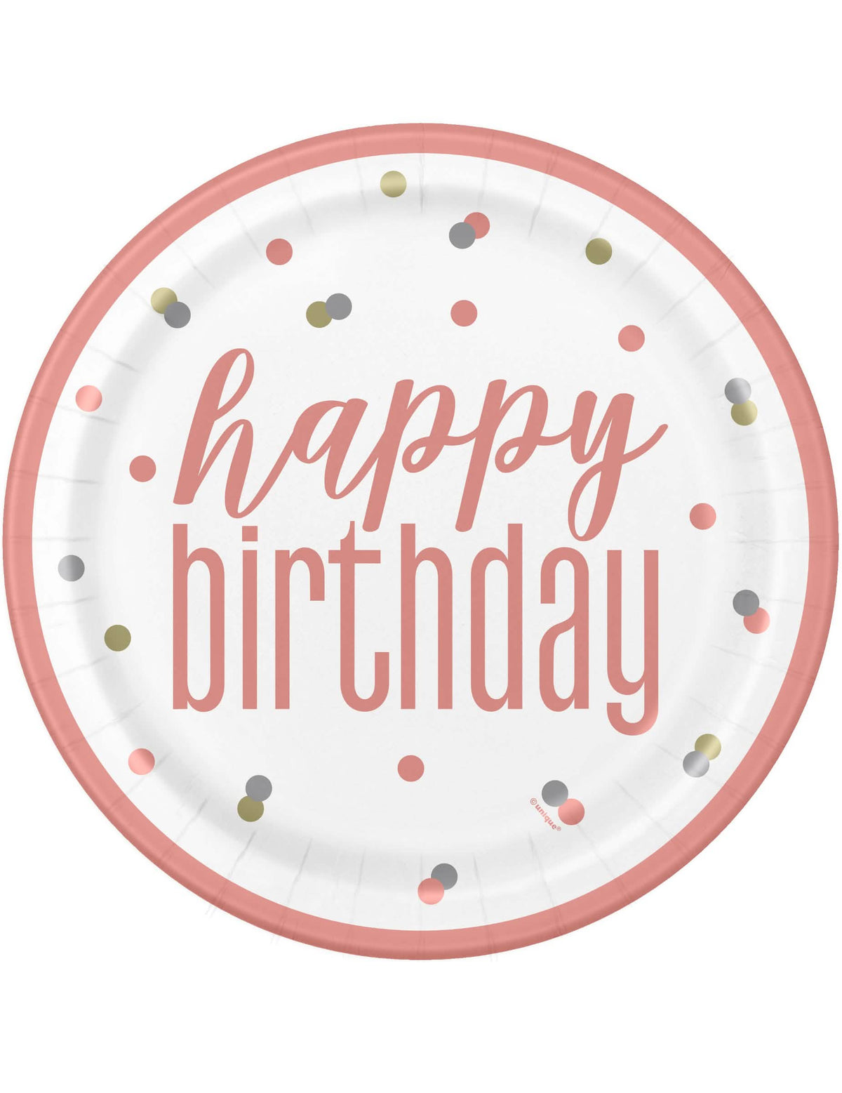 farfurii de carton Happy Birthday pentru petrecere albe și roz cu buline