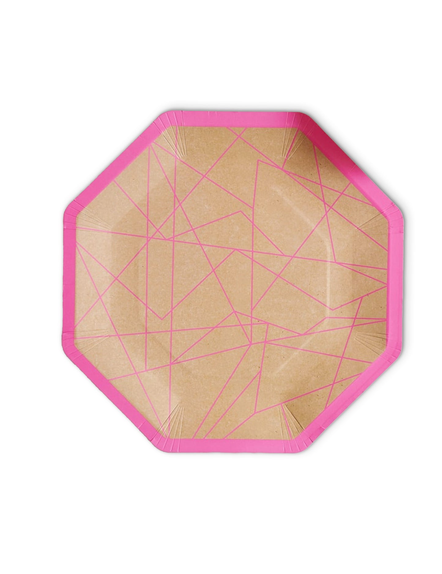 8 farfurii kraft geometrice roz neon, 25 cm octogonal
