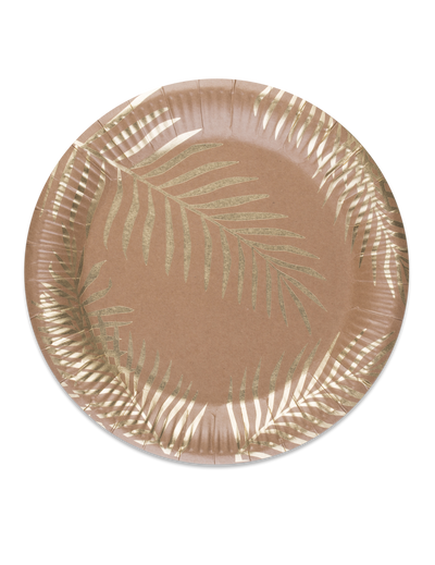 Assiettes en carton Palmier doré pour fête kraft
