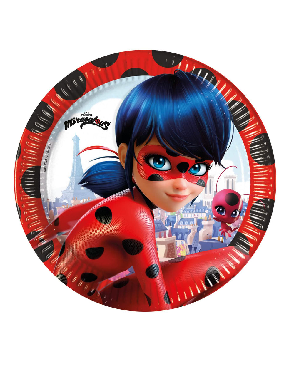 farfurii de carton Miraculous Ladybug pentru copil roșii cu buline negre