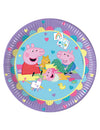 Assiettes en carton Peppa Pig violettes et bleues avec motifs cœurs et personnages