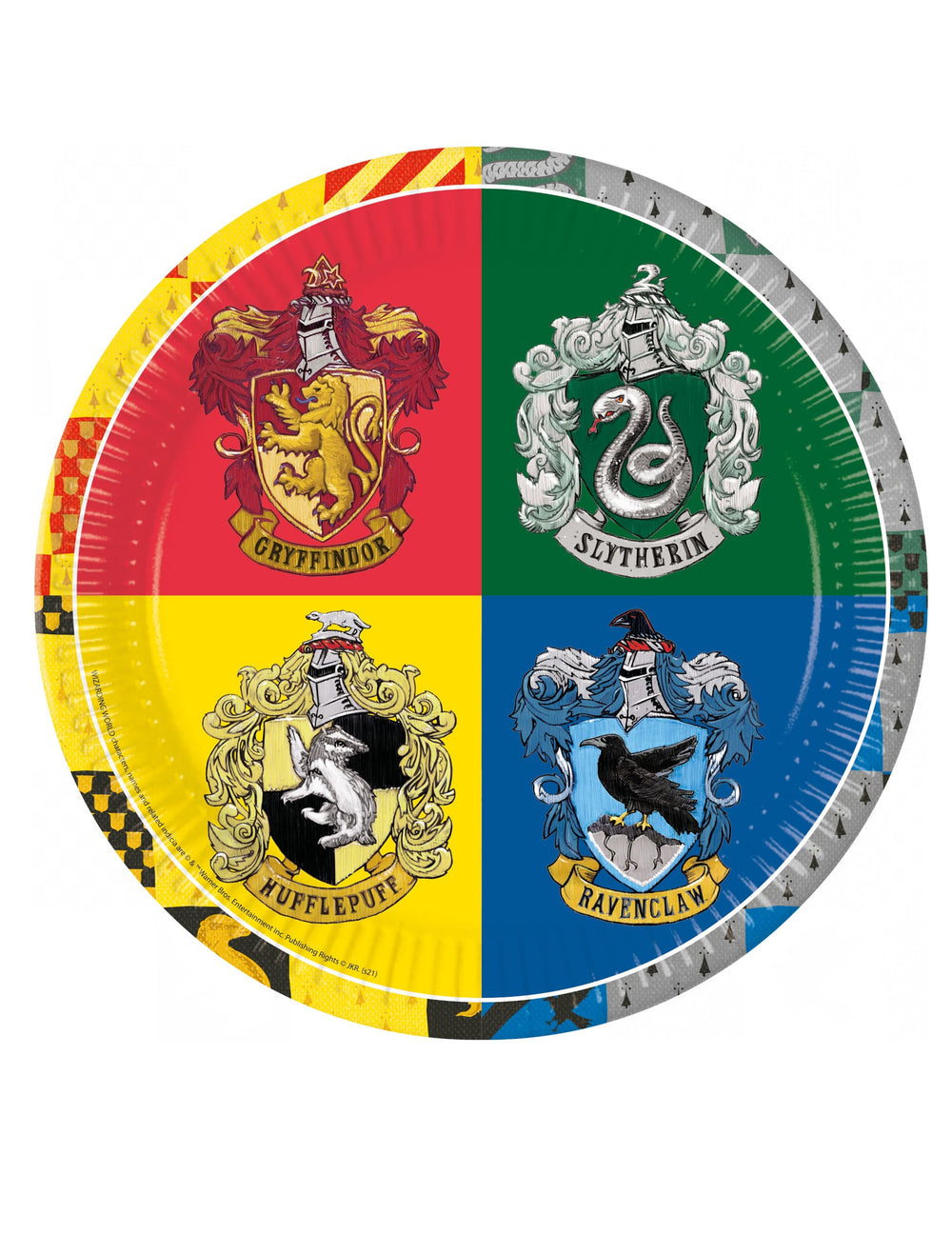 Assiettes en carton Poudlard Harry Potter pour fête multicolores avec blasons des 4 maisons