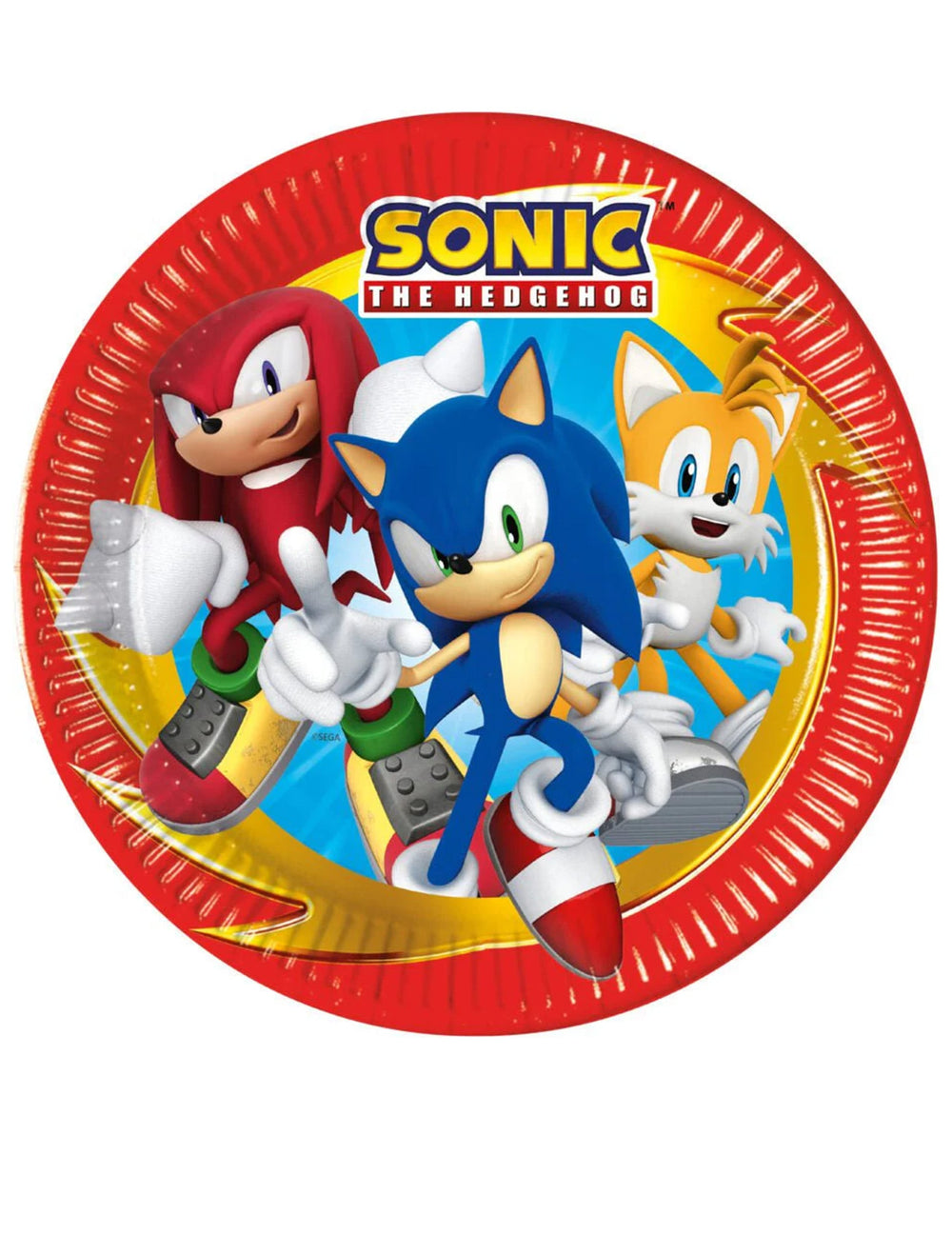 Assiettes en carton Sonic avec bordure rouge et personnages Knuckles et Tails