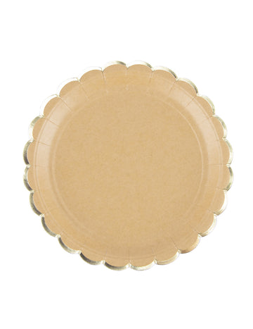 8 farfurii din carton kraft și auriu, 23 cm