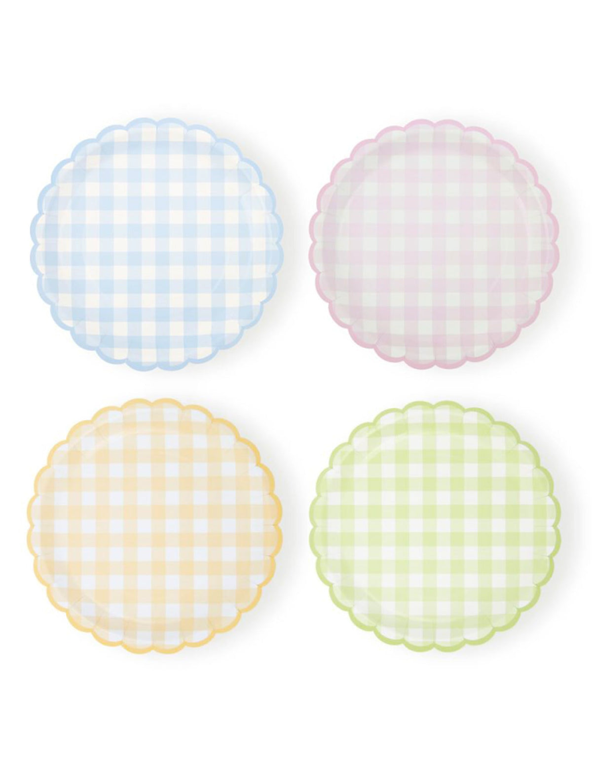 Assiettes festonnées Vichy Pastel pour fête multicolores en carton