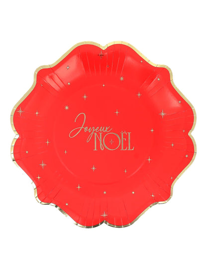 8 assiettes Joyeux Noël L'Intemporel rouge et or 23 cm