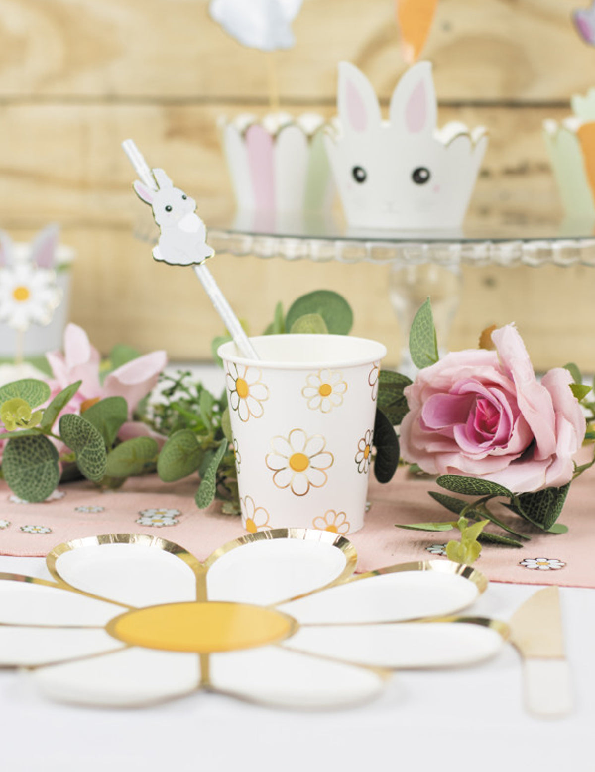 Mise en situation avec accessoires des assiettes en carton Marguerite