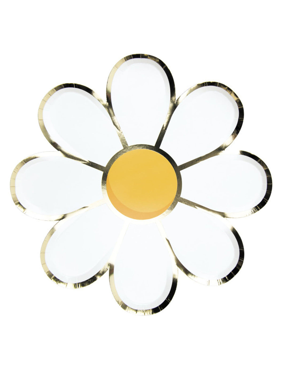Assiettes en carton Marguerite blanches et dorées avec centre jaune