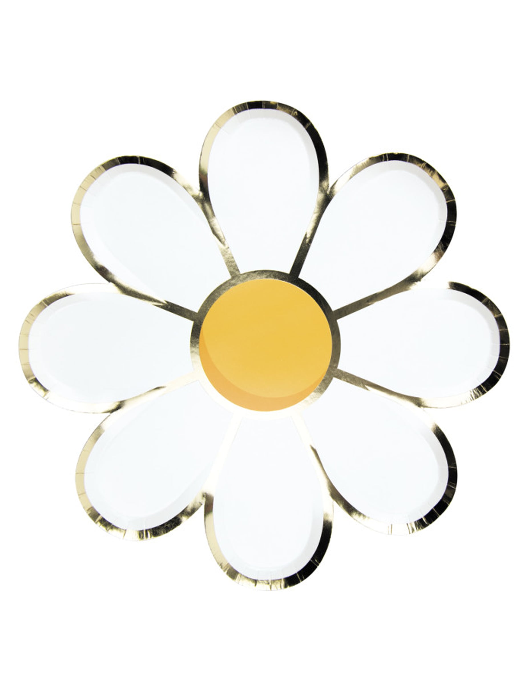 Assiettes en carton Marguerite blanches et dorées avec centre jaune