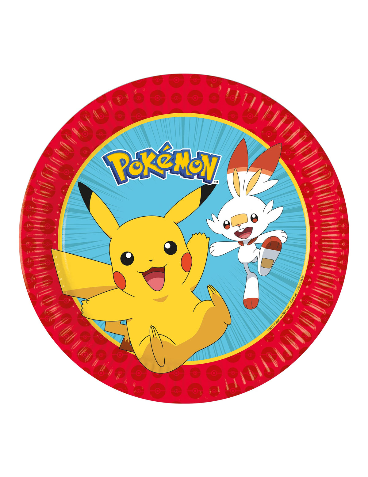 Assiettes en carton Pokémon Next Generation pour enfant rouges avec Pikachu et Flambino
