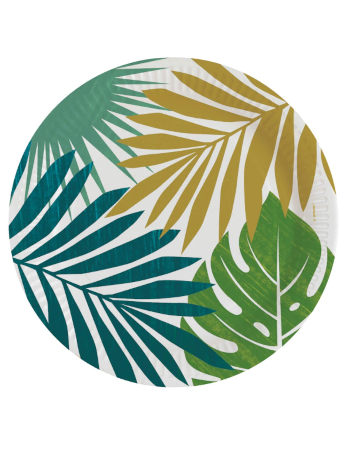 farfurii din carton tropical chic pentru petrecere cu modele de frunze verzi și aurii