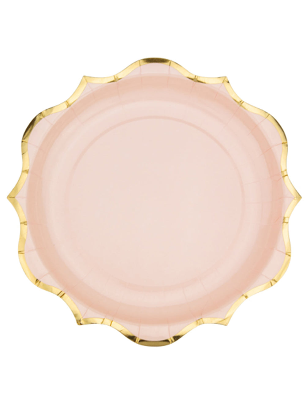 Assiettes en carton rose poudré pour fête avec bordures dorées