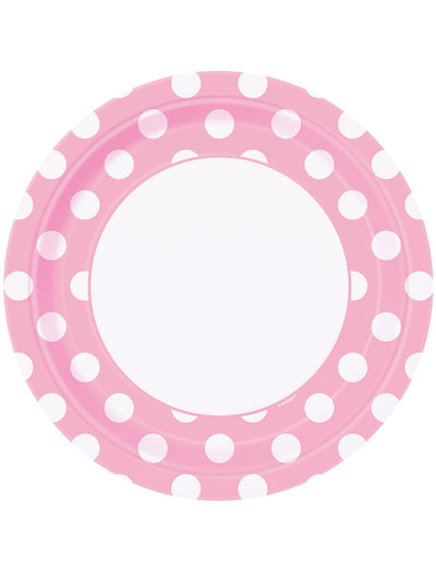 8 assiettes à pois blancs rose clair en carton