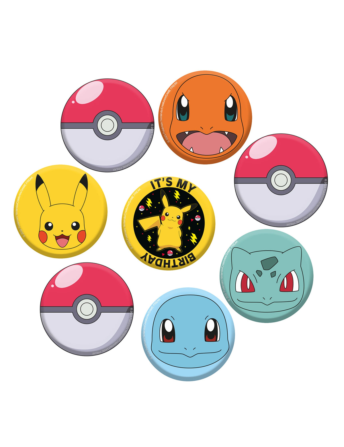8 Badges Pokémon pour enfant multicolores avec Pikachu et Poké Balls