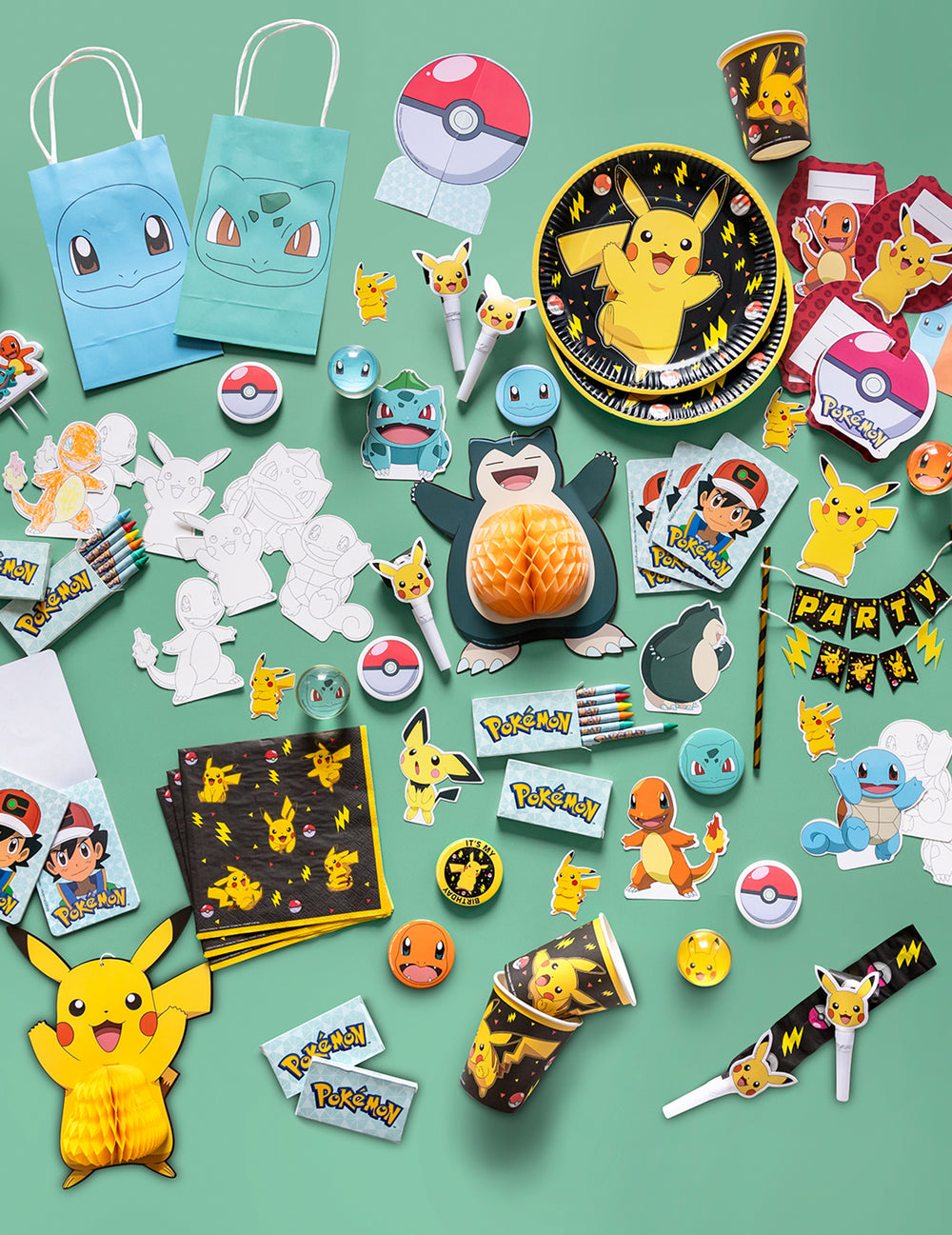 Mise en situation avec d'autres articles de fête des 8 Badges Pokémon