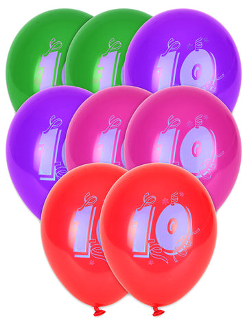 8 ballons chiffre 10 pour anniversaire multicolores