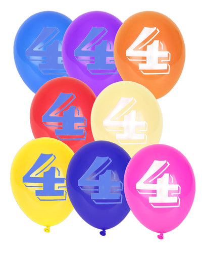 Baloane cu cifra 4 pentru aniversare multicolore