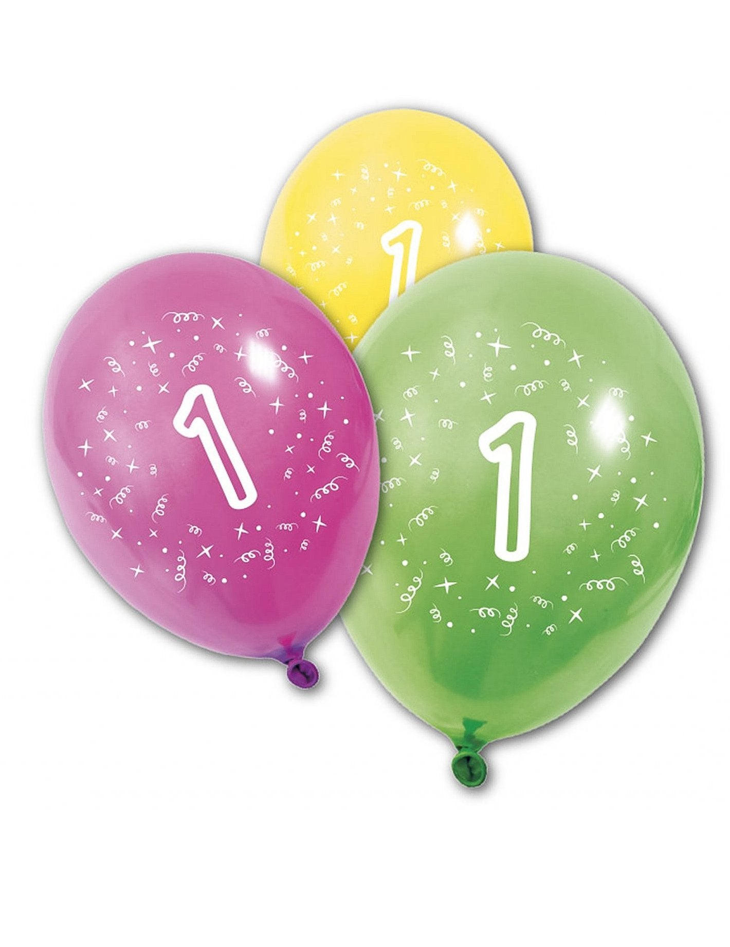 Ballons en latex anniversaire 1 an multicolores avec chiffre 1