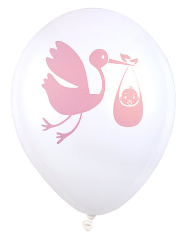 8 ballons en latex baby shower rose 23 cm motif cigogne
