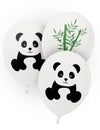 Ballons en latex panda pour décoration anniversaire blancs avec motifs panda et bambou