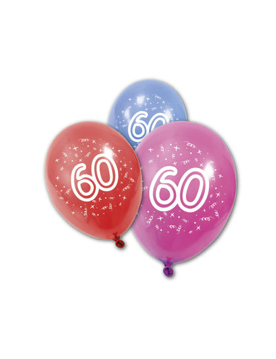 Ballons en latex anniversaire 60 ans multicolores