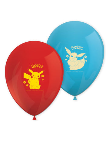 Ballons latex Pokémon Next Generation pour enfant rouges et bleus avec Pikachu et Évoli