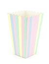 Boîte à pop corn arc-en-ciel et or pour fête à rayures pastel en carton