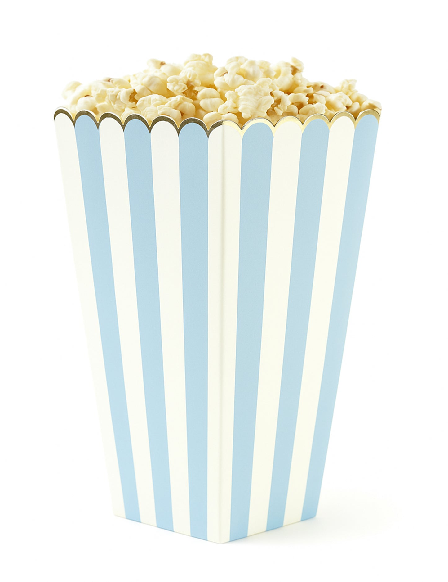 8 boîtes à pop corn bleu pastel et or en carton rayé