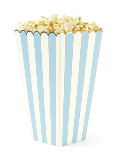 8 boîtes à pop corn bleu pastel et or en carton rayé
