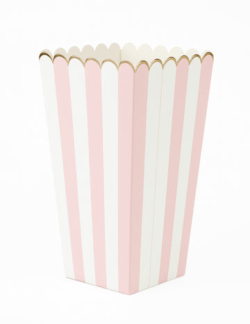 8 cutii de popcorn roz pastel și albe 32,5 x 18 cm cm carton cu dungi aurii