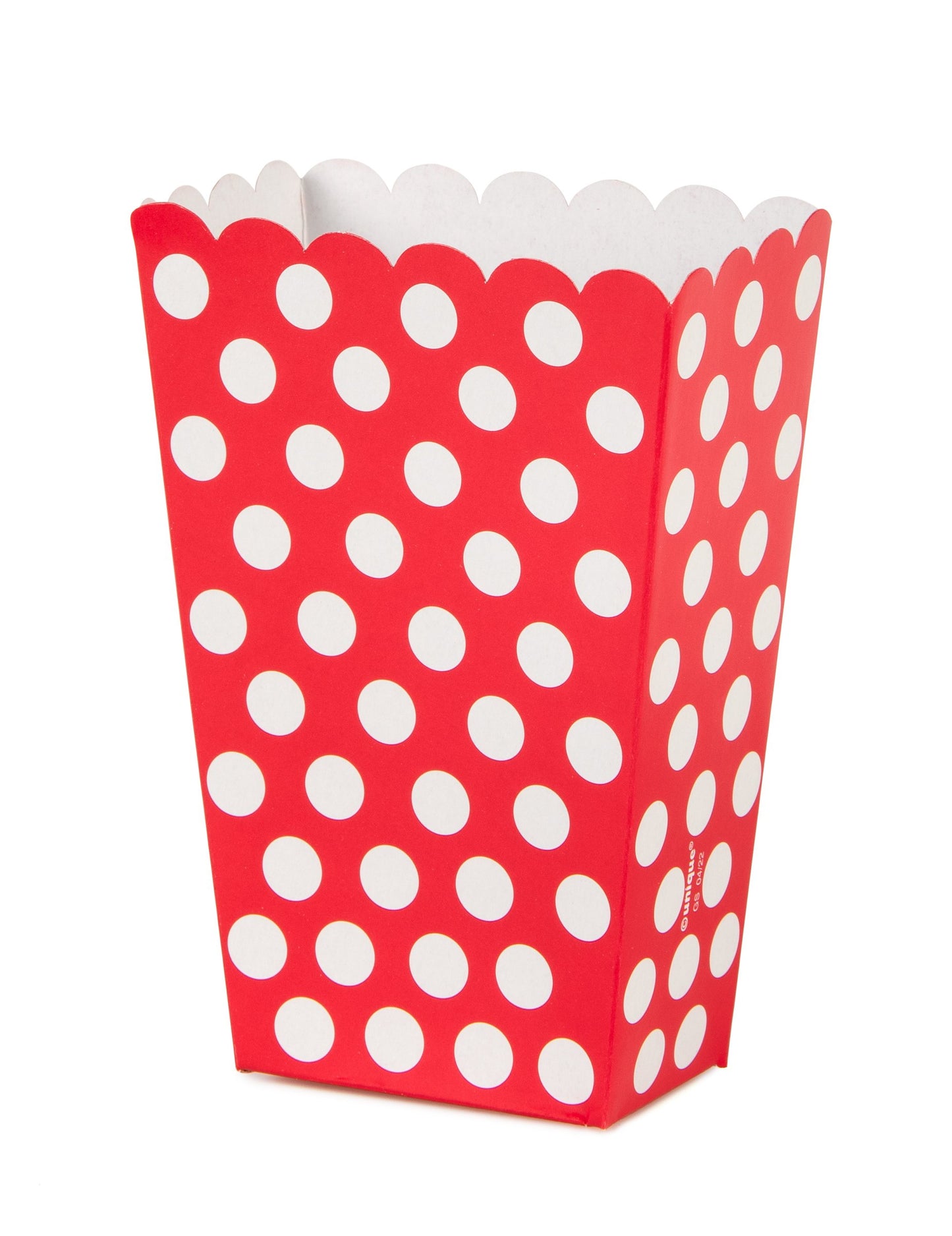 8 cutii de carton cu floricele de porumb roșii cu buline albe