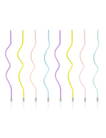 8 lumânări spiralate pastelate multicolore 14 cm cu bobeche-uri