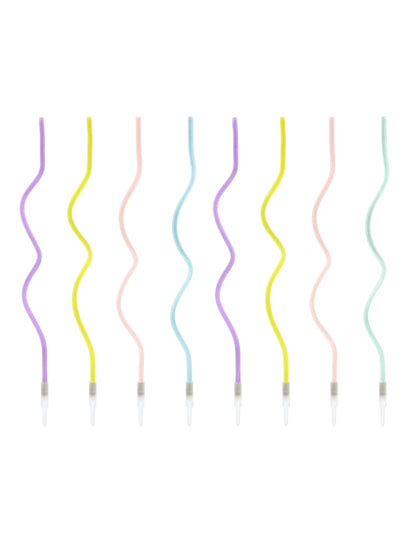 8 lumânări spiralate pastelate multicolore 14 cm cu bobeche-uri