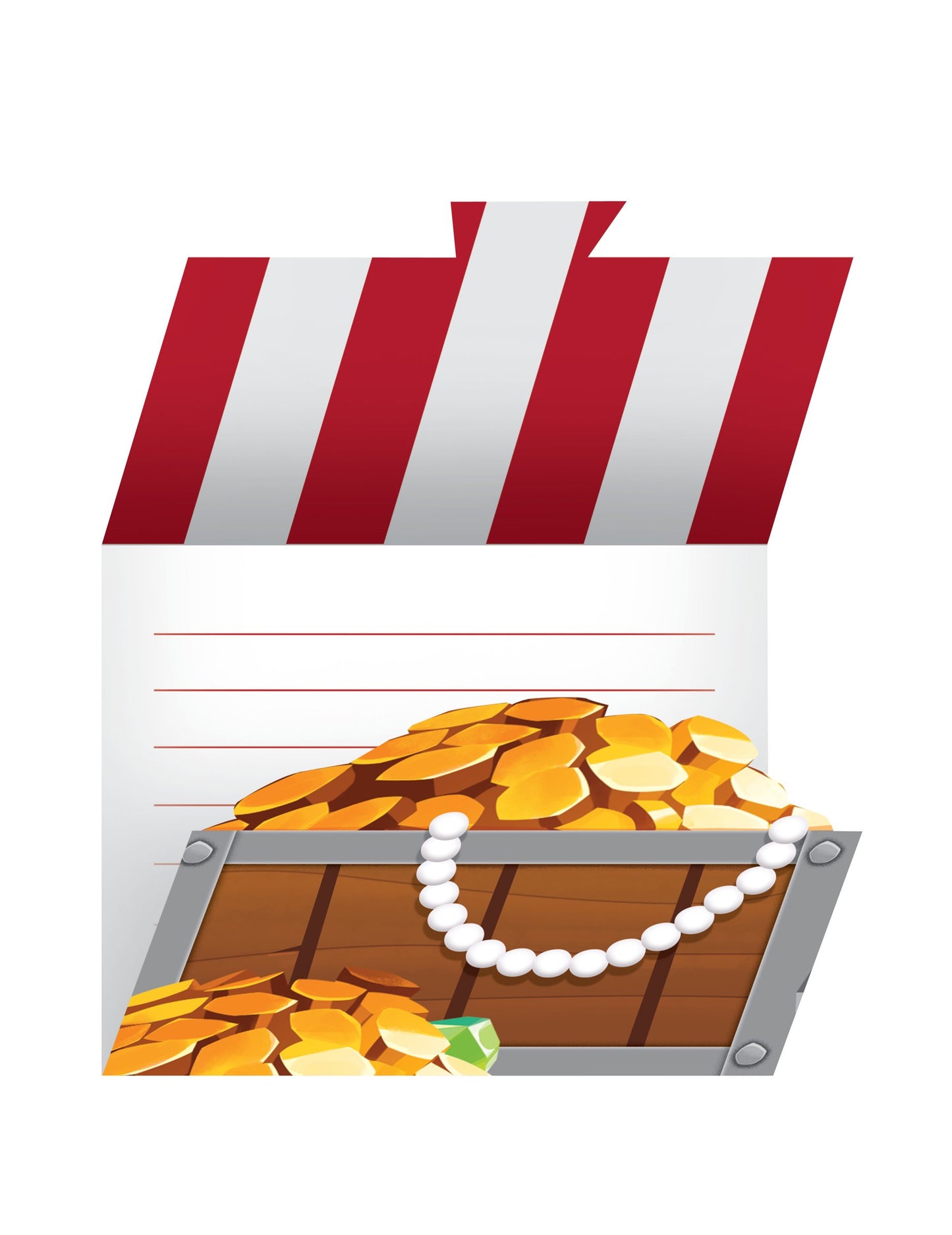 8 invitații în formă de cufăr cu comori de pirat, cu plicuri