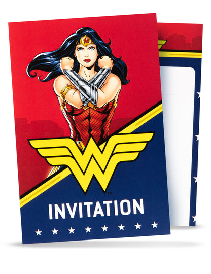 8 invitații Wonder Woman™ cu plicuri 10x16cm