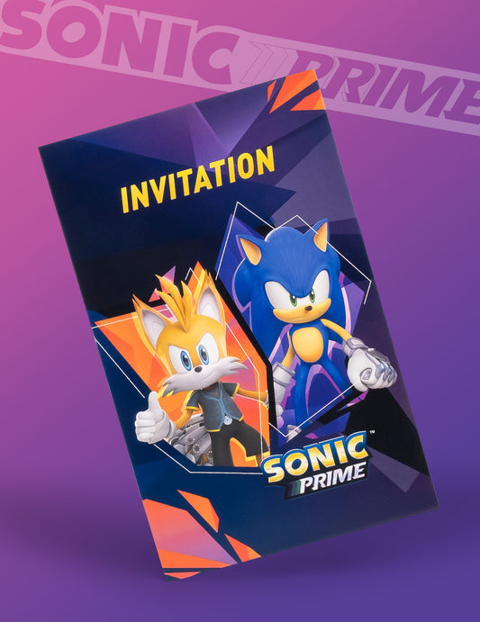 Vue de face des cartes d'invitation Sonic Prime
