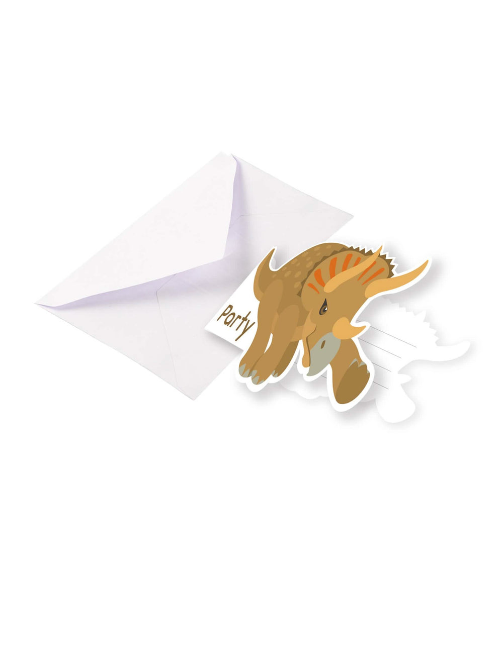 Cartonașe de invitație cu plicuri, dinozauri mari triceratops maro și portocaliu