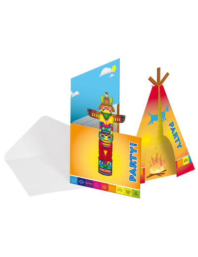 Carduri de invitație Indian pentru copii, multicolore, cu tipi și totem