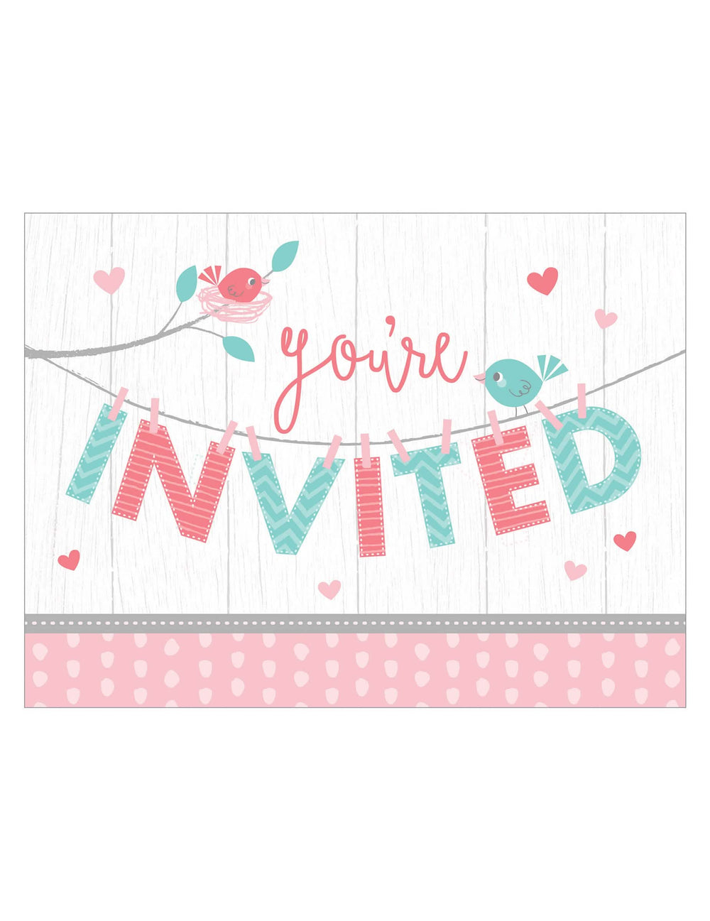 Cartonașe de invitație hello baby pentru baby shower roz și albastru cu păsări și inimi