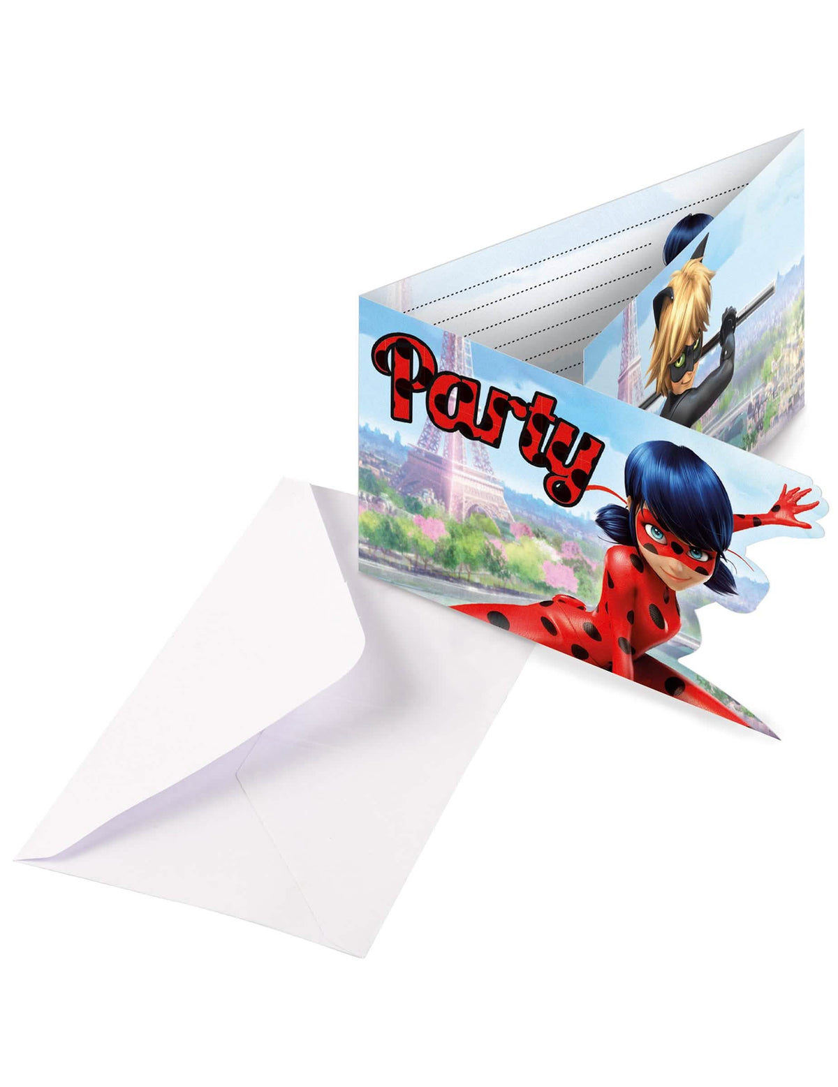 Mise en situation des Cartons d'invitation Party avec enveloppes Ladybug