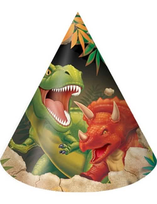 pălării de petrecere din carton Dinozauri pentru aniversare cu T-Rex și Triceratops