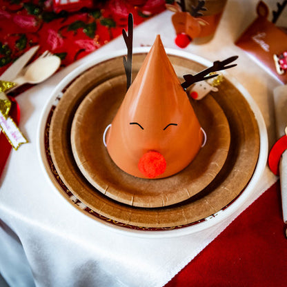 8 Pălării din carton Rudolph cu pompon roșu 11 x 17 cm 