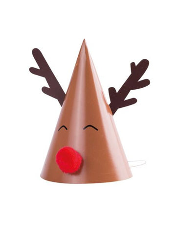 8 Pălării din carton Rudolph cu pompon roșu 11 x 17 cm 