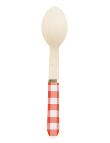 8 linguri de lemn cu model gingham roșii și albe 16 cm
