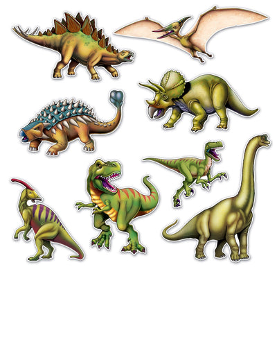 8 decupaje cu dinozauri pentru copii, multicolore, din carton