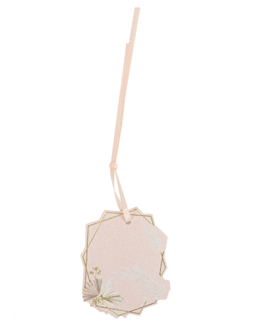 8 etichete boho blush și auriu 6 cm cu pene și panglică