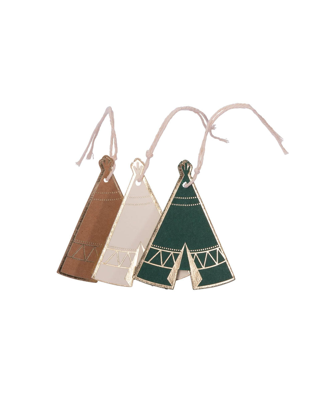 Etichete din carton tipi indian forest pentru petrecere kraft verde ivoriu și auriu cu sfoară