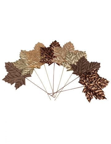 8 frunze de arțar champagne, ciocolatiu și aurii 12 cm 