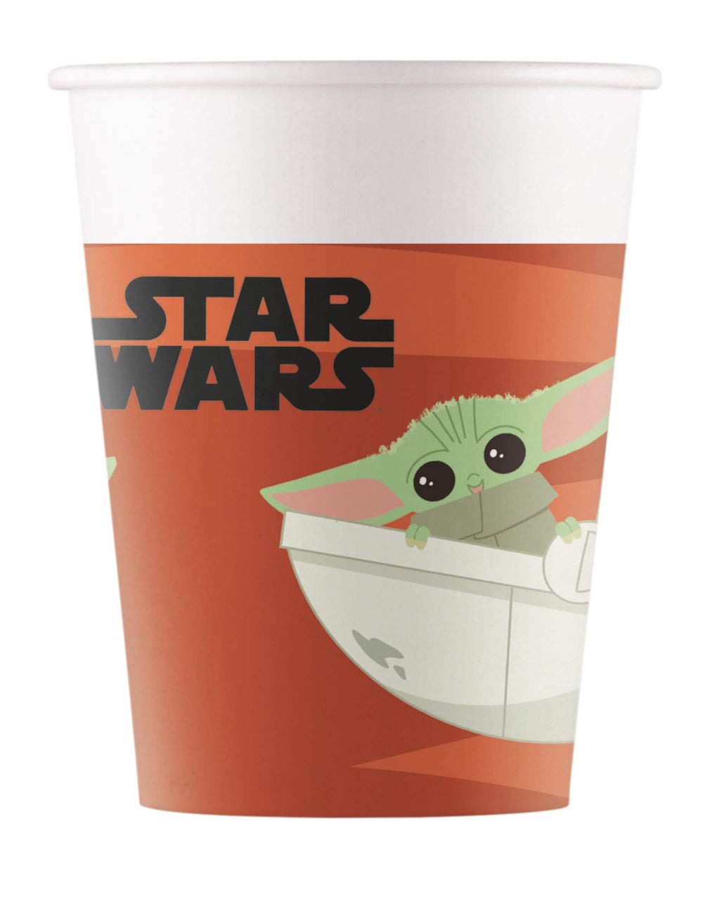 Pahar din carton bebeluș Yoda The Mandalorian portocaliu și alb