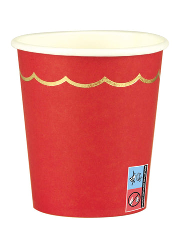 8 pahare de carton roșii și aurii, dantelate, 200 ml, pentru masa de petrecere
